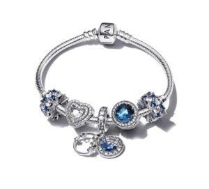 Pandora Sparkling Galaxy Bracelet Set Dark Blue Star and Moon Heart Shape Sparkling Light Luxury Gift With Pendant