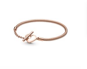 Pandora heart-shaped T-shaped buckle snake bone chain bracelet, light luxury