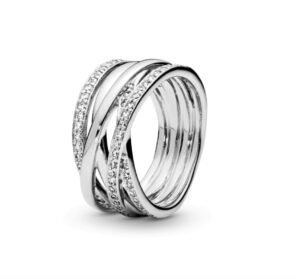Pandora interlocking multi circle shiny ring 925 silver asymmetrical woven lines fashionable and simple