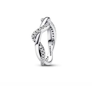 Pandora Sparkling Interwoven Wave Ring Pav é Inlay Craftsmanship Simple and Exquisite Couple