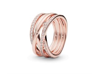 Pandora intertwining ring, rose gold asymmetrical lines, fashionable and versatile, exquisite and elegant gift