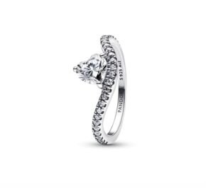 Pandora PAV É Concealed Heart shaped Wave Ring Silver Wave Pattern Ring