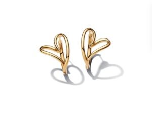 Pandora nature heart-shaped earrings mirror design in gold, simple and exquisite