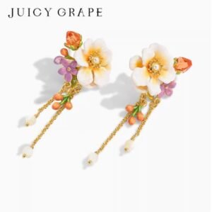 Juicy Grape Jasmine Long Tassel Flower Earrings Women's Handmade Enamel Earrings Original Earrings Gift