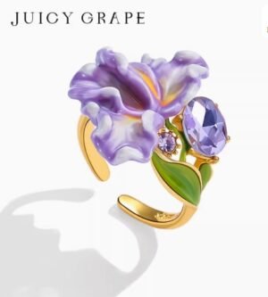 Juicy Grape Purple Iris Ring with Adjustable French Oil Painting Style, Small and Luxurious Finger Ring