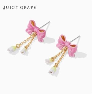 Juicy Grape pink bow earrings, bell orchid earrings, feminine charm, sweet ear clip earrings, spring and summer